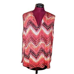 BeLush Top Multicolor Women Stretch V Neck Chevron Print Plus Size 2X Sl…